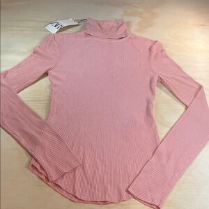 Zara Light Pink Ribbed Long Sleeve Turtleneck Top Sz S
